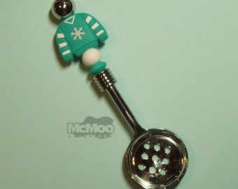 Ugly Sweater Salsa Spoon.  Stainless Steel Deluxe Salsa Spoon.  Beaded Salsa Spoon.  Hostess Gift.