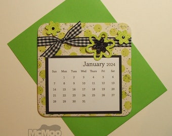 Lime/Black Floral Magnetic Calendar. Handmade Magnetic Calendar. Refrigerator Magnet.  Desk Accessory.  Gift for Her.