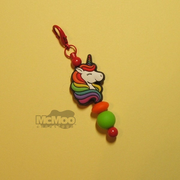 Beaded Bright Rainbow Unicorn Zipper Pull. Beaded Backpack Charm.  Beaded Purse Charm. Gift for Unicorn Lover.