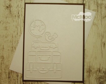 Luggage Embossed Card. Handmade Card. Bon Voyage Greeting Card.  Travel Theme Card.