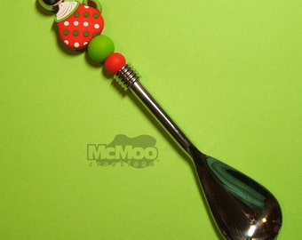 Holiday Mug Hot Cocoa Spoon.  Stainless Steel Hot Chocolate Spoon.  Beaded Hot Cocoa Spoon.  Hot Chocolate Gift.