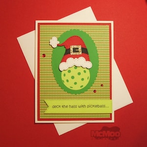 Pickleball Card. Deck the Halls with Pickleballs Card.  Pickleball Christmas Greeting Card.  Handcrafted Greeting Card.