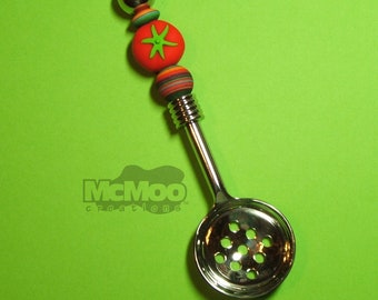 Tomato Serape Salsa Spoon.  Stainless Steel Deluxe Salsa Spoon.  Beaded Salsa Spoon.  Southwest Gift.