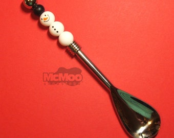 Snowman Hot Cocoa Spoon.  Stainless Steel Hot Chocolate Spoon.  Beaded Hot Cocoa Spoon.  Hot Chocolate Gift.