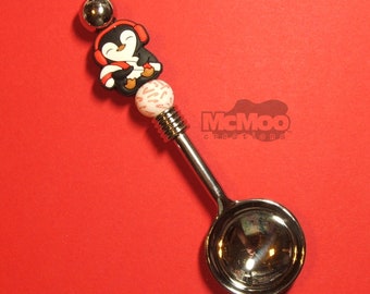 Candy Cane/Penguin Salsa Spoon.  Stainless Steel Salsa Spoon.  Beaded Salsa Spoon.  Hostess Gift.