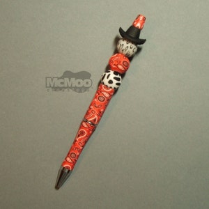 Cowboy Hat Pen. Black Cowboy Hat/Red Bandana Print Pen. Cowboy Theme Gift. Beaded Pen.