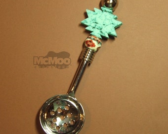Aztec-Shape Turquoise Salsa Spoon.  Stainless Steel Deluxe Salsa Spoon.  Beaded Salsa Spoon.  Southwest Gift.