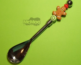 Gingerbread Man Hot Cocoa Spoon.  Stainless Steel Hot Chocolate Spoon.  Beaded Hot Cocoa Spoon.  Hot Chocolate Gift.
