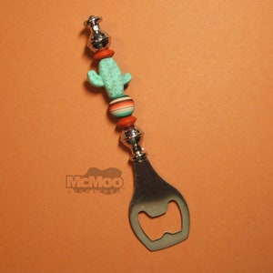 Turquoise Cactus Bottle Opener.  Stainless Steel Bottle Opener.  Gift for Him.  Beaded Bottle Opener.  Southwest Gift.