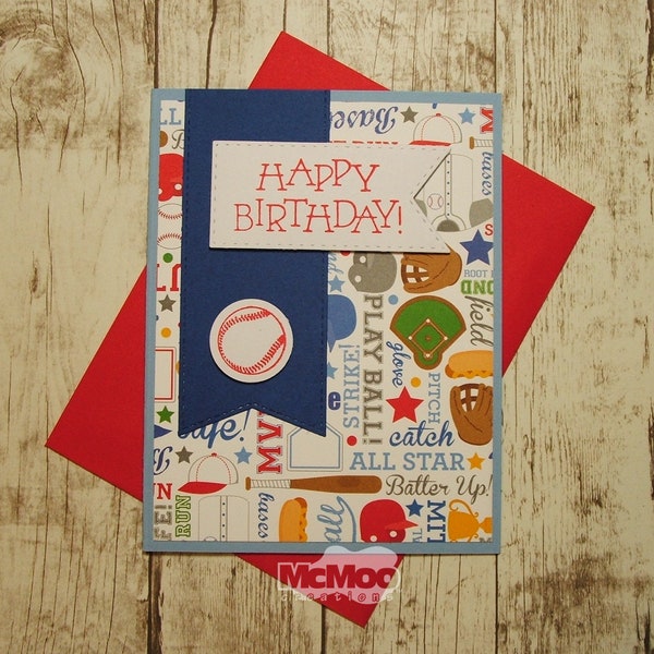 Baseball Happy Birthday Card. Handmade Birthday Card. Greeting Card. Baseball-Themed Card.