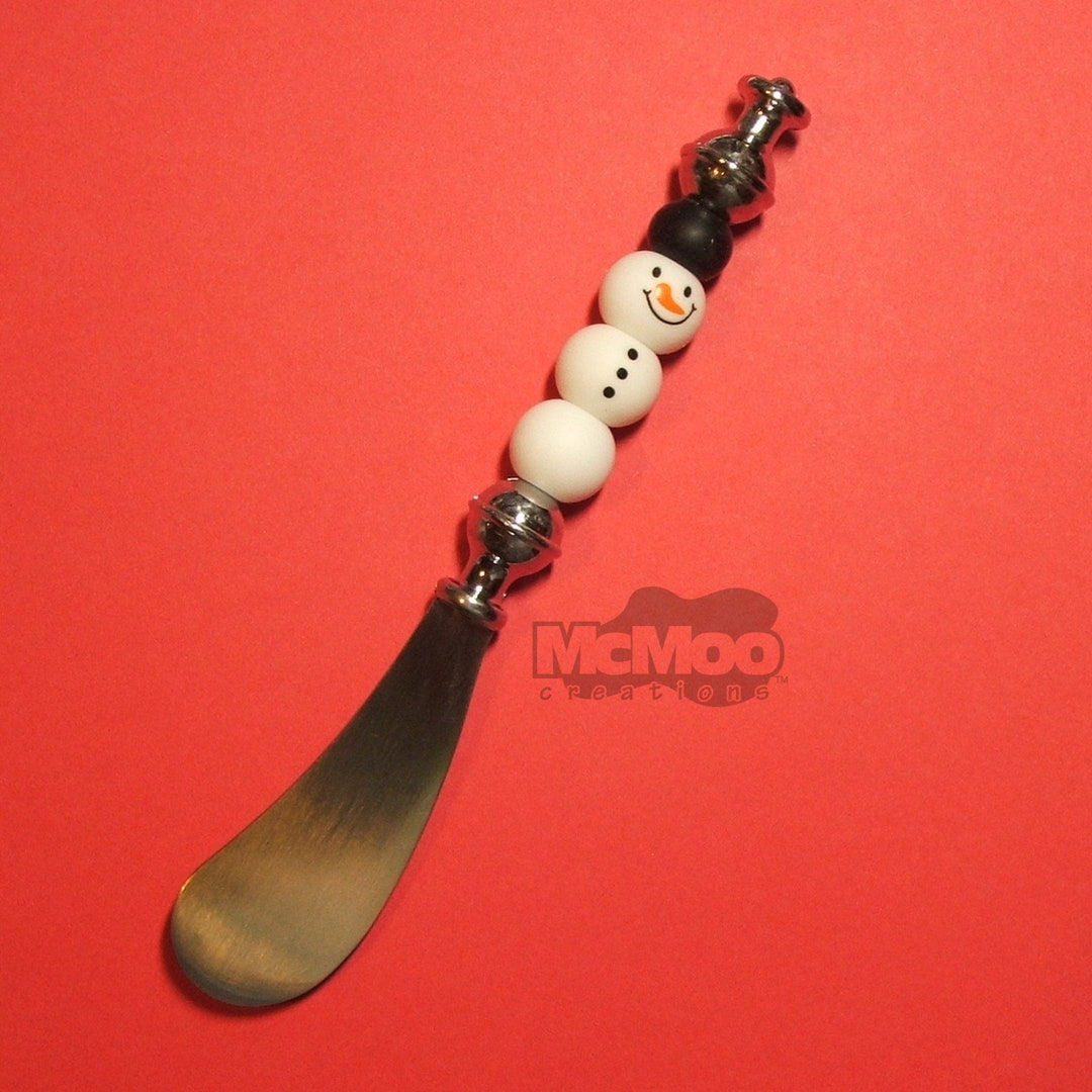 Snowman Cheese Spreader. Stainless Steel Cheese Spreader. Beaded Cheese