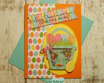 Easter Basket Shaker Card. Handmade Easter Shaker Card. Easter Greeting Card. Shaker Greeting Card.