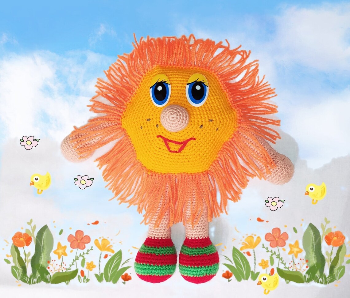 Funny sun Knitted toy sun Toy for interior decor Soft Etsy