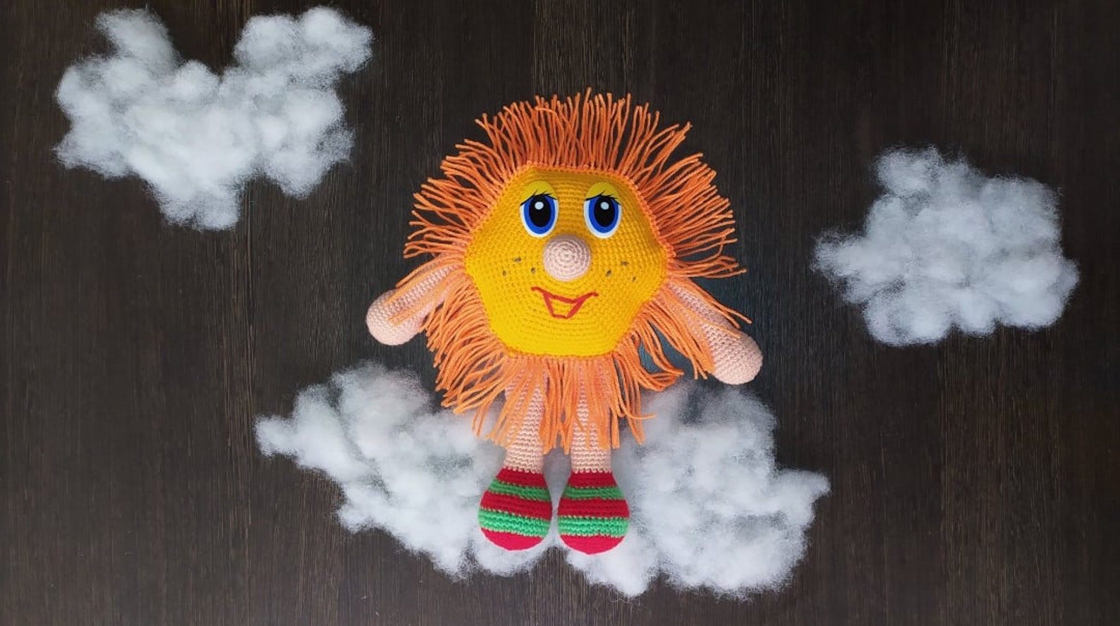Funny sun Knitted toy sun Toy for interior decor Soft Etsy