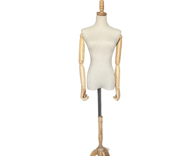 Lilladisplay Natural Wooden Tripod Base Wooden Neck Natural Linen Female Mannequin Dress Form Tara