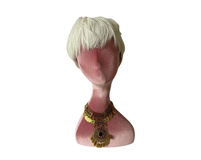 Pink Velvet Mannequin Head, Hat & Wig Display (42.5cm)