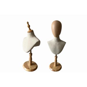 Cabeza de maniquí de madera natural con base de madera, busto de maniquí femenino de lino, soporte Nana