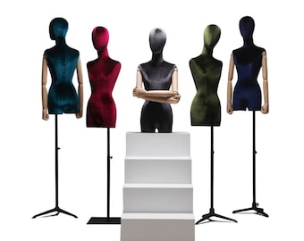 Adjustable Black Base Wooden Arms Velvet Female Mannequin Torso Caroline