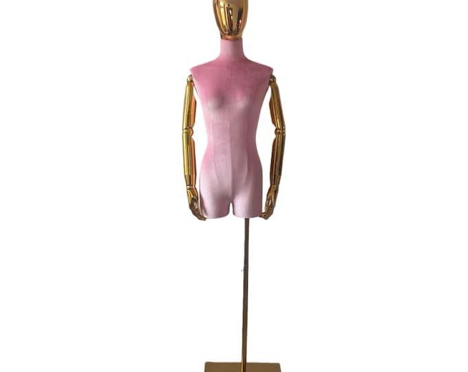 Pink Velvet Gold Head Gold Arms Female Mannequin Dress Form Giulia