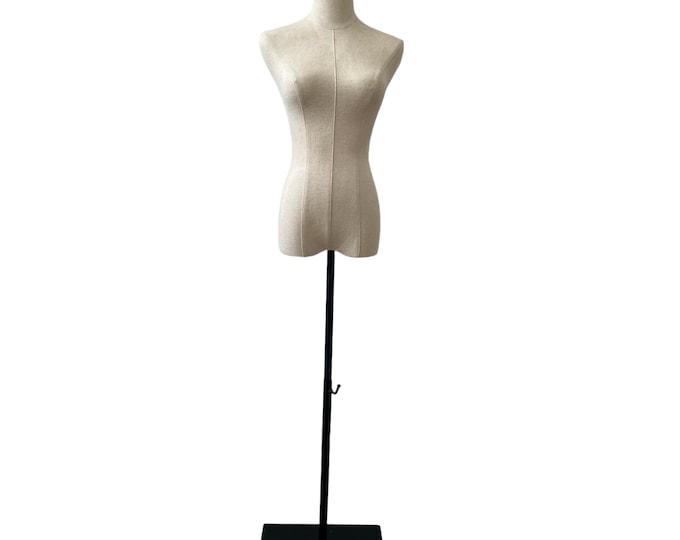 Black Base Black Flat Neck Cap Natural Linen Female Mannequin Torso Dress Form Joan