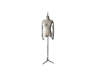 Lilladisplay Silver Tripod Base Silver Articulated Arms Linen Female Mannequin Dress Form Sandra