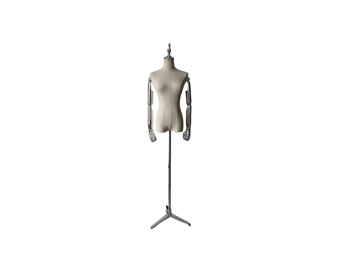 Lilladisplay Silver Tripod Base Silver Articulated Arms Linen Female Mannequin Dress Form Sandra