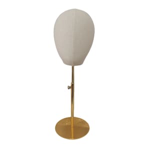 Manichino Testa Donna A Lino Tessuto Con Base Regolabile In Oro