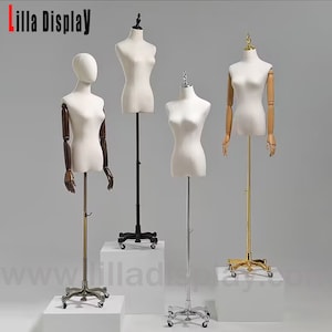 Lilladisplay Portable Wheel Base Natural Linen Female Mannequin Dress Form Nicole