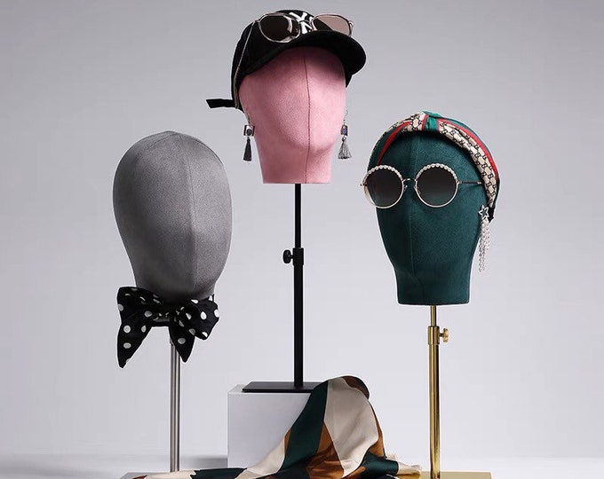 lilladisplay personalized 55 colors pinnable adjustable gold base abstract face suede velvet female mannequin head SL03