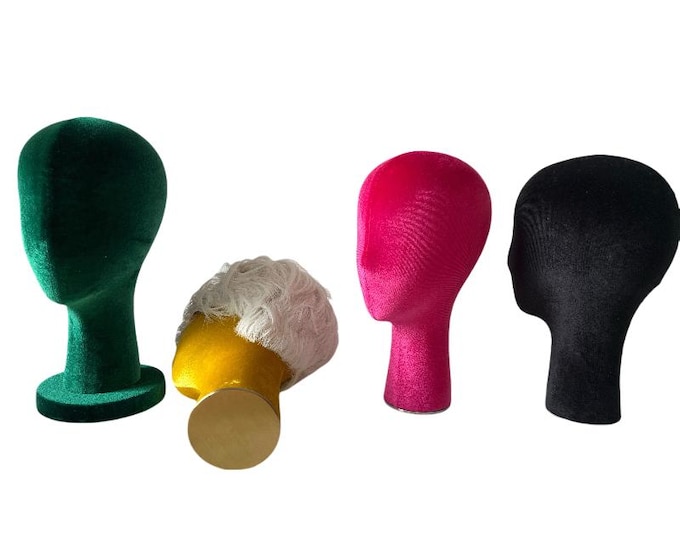 Gold Base 33cm Tall Green Color Velvet Mannequin Head Fleur