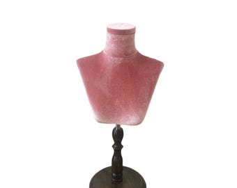 Rosy Pink Velvet Female Mannequin Bust Stand Roxy:necklace display, scarf display, brooch holder