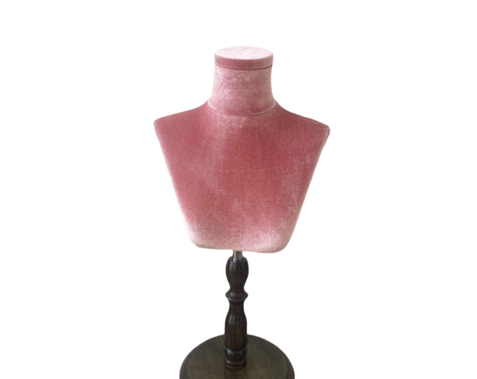 Rosy Pink Velvet Female Mannequin Bust Stand Roxy:necklace display, scarf display, brooch holder