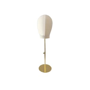 pinnable adjustable gold round base light color natural linen female mannequin head BW-1