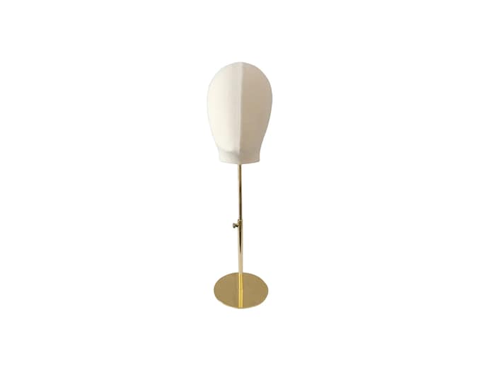 pinnable adjustable gold round base light color natural linen female mannequin head BW-1