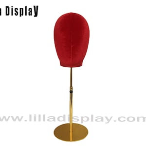 Hats Display Ruby Red Color Velvet Mannequin Head with Adjustable Gold Round Base Jessy