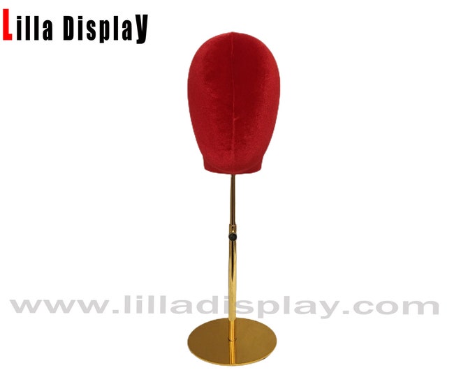 Hats Display Ruby Red Color Velvet Mannequin Head with Adjustable Gold Round Base Jessy