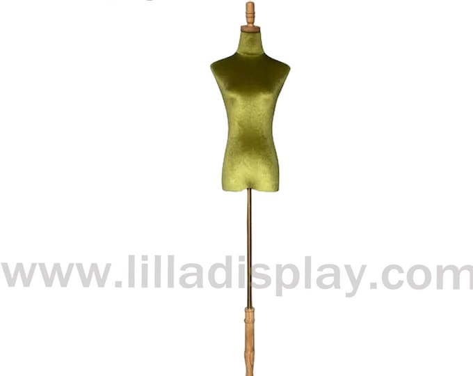 Olive Green Velvet Wooden Neck Female Mannequin Dress Form Summer