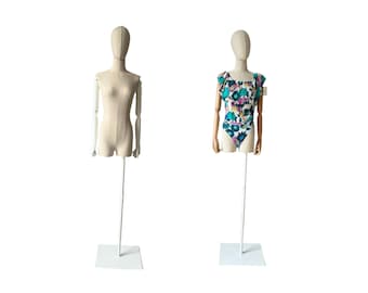 Linen Female Mannequin Dress Form: White Base, white Wooden Arms