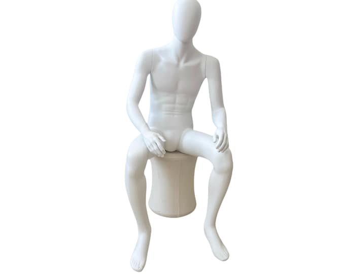 White Matt Color Male Sitting Mannequin with Egghead Devon