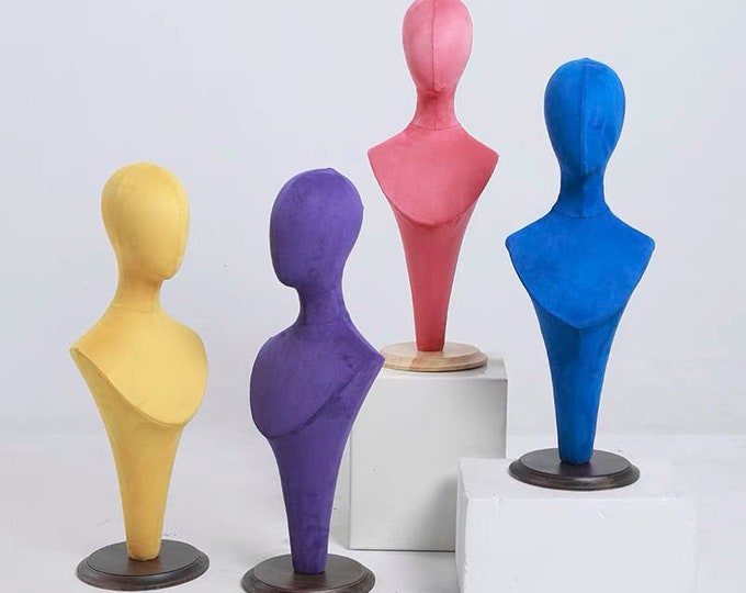 29'' wooden base 9 colors velvet female mannequin head form with shoulders Flavia