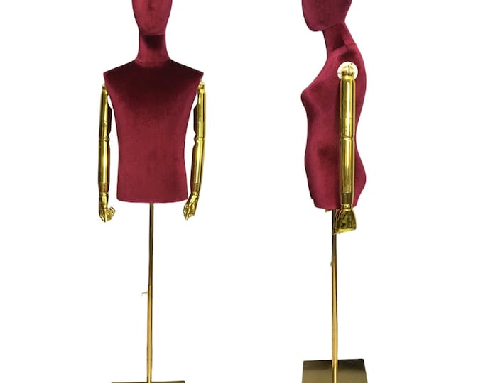 Dark Burgundy Wine Red Velvet Male Mannequin Dress Form VelvetM01