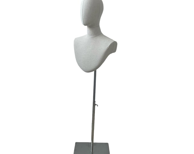 Long Silver Base Natural Linen Male Mannequin Bust Stand Oscar:Hats Display Tie Stand
