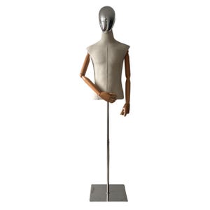 Flexible Silver Mannequin Head Silver Base Linen Male Mannequin Dress Form Fallon