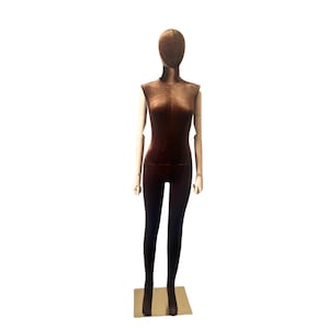 Gold Base Mocha Mousse Brown Color Velvet Full Body Female Mannequin Dress Form Amber01