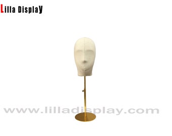 Adjustable Silver Round Base Natural Linen Abstract Female Mannequin Head Hanna