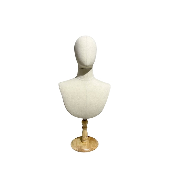 lilladisplay base de madeira costura pinnable linho natural manequim masculino cabeça com ombros Robert