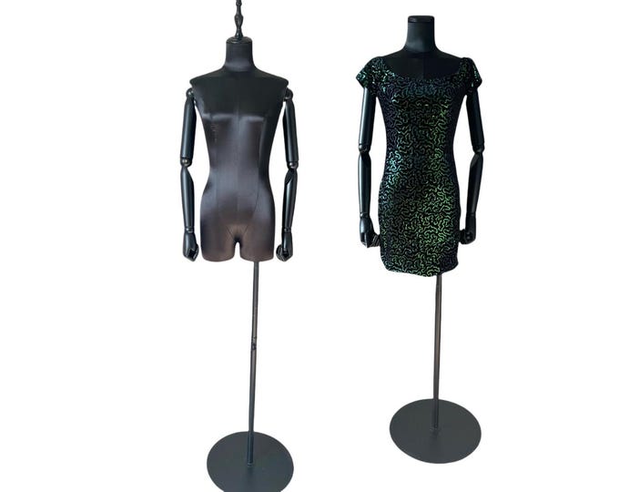 Black Round Base Black Wooden Arms Black Satin Female Mannequin Dress Form Zendaya