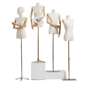 Offwhite Cotton Off Shoulder Natural Wooden Articulated Arms Female Dress Form Paula