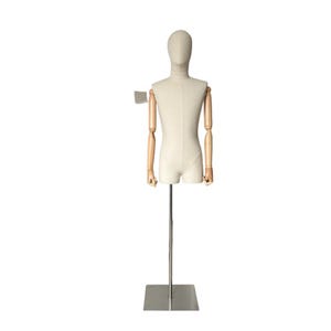 Pinnable Adjustable Silver Base Wooden Arms Male Mannequin Dress Form Heather