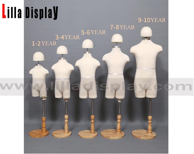 Adjustable wooden base Unbreakable pinnable sewing 9-10 years old child dress form with caps SC05